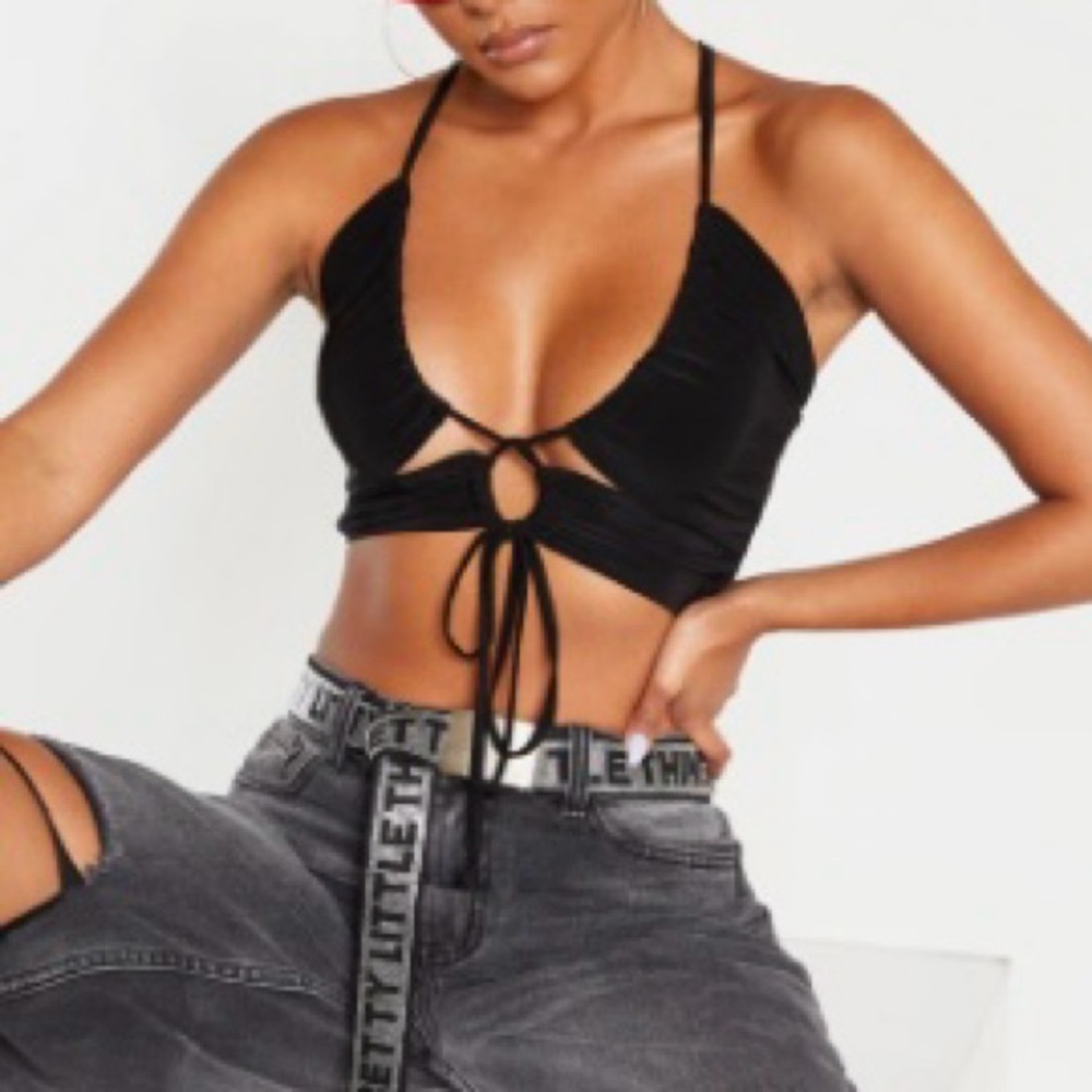 PrettyLittleThing Black Slinky Strapped Bralette